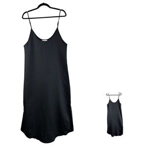 Little Lies Dress Womens Medium Black Linen Blend Slip Slit Dark Academia Casual